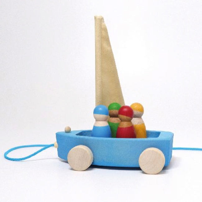 Grimm's Large Land Yacht Pully Toy with 4 Sailors