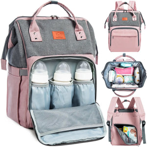 Keababies Diaper Bag Backpack - Pink Gray