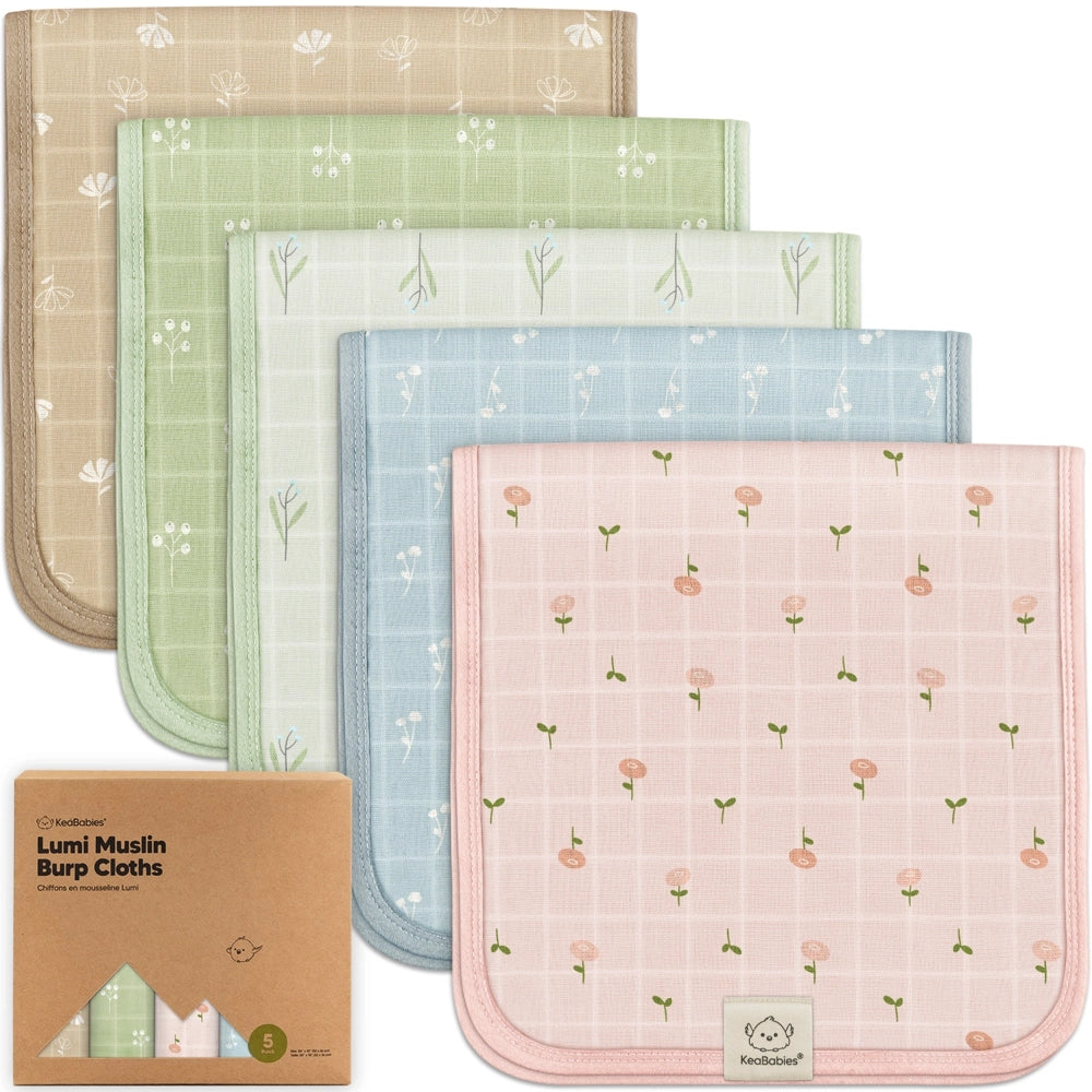 Keababies Lumi Muslin Burp Cloths 5pk - Wild Bloom