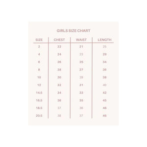 Kid's Dream girls size chart