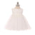 Baby dress in off-white. Empire waist with floral lace overlay on bodice. Tulle skirt and bow that ties in back.