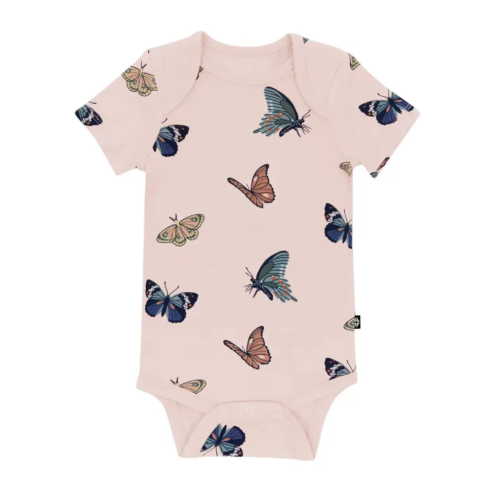 Kyte Baby Short Sleeve Bodysuit in Blush Butterfly