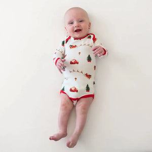Kyte Baby Long Sleeve Bodysuit in Santa Sleigh