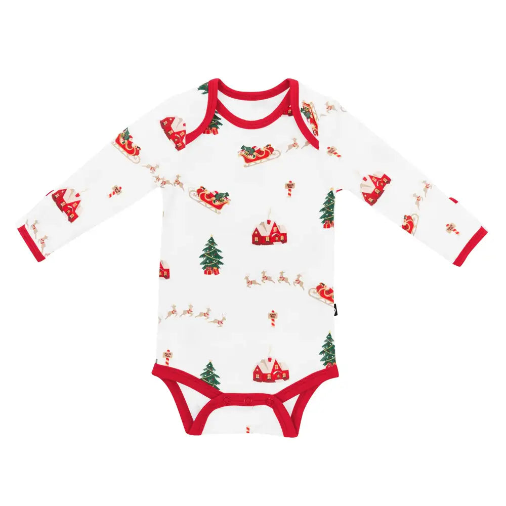 Kyte Baby Long Sleeve Bodysuit in Santa Sleigh