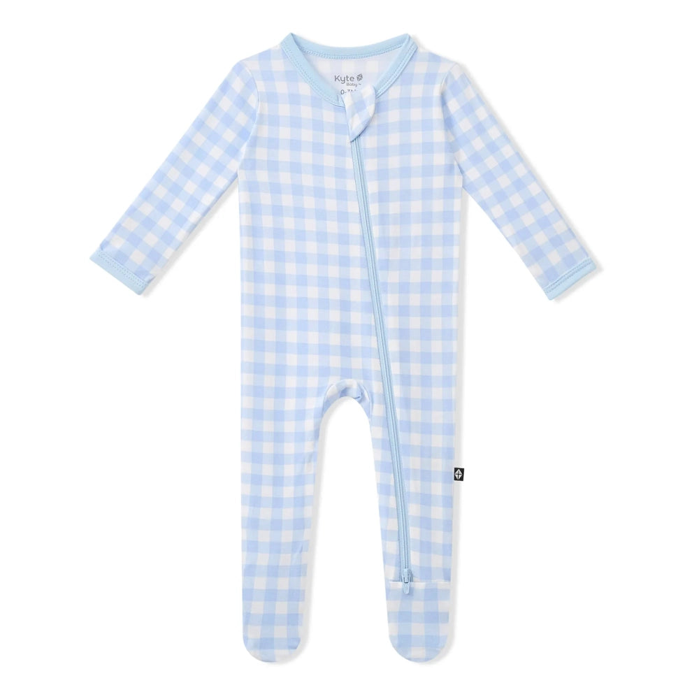 Kyte Baby Zippered Footie in Gingham Breeze