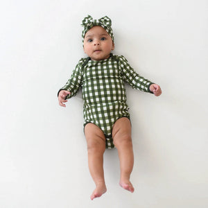 Kyte Baby Long Sleeve Bodysuit in Gingham Fir