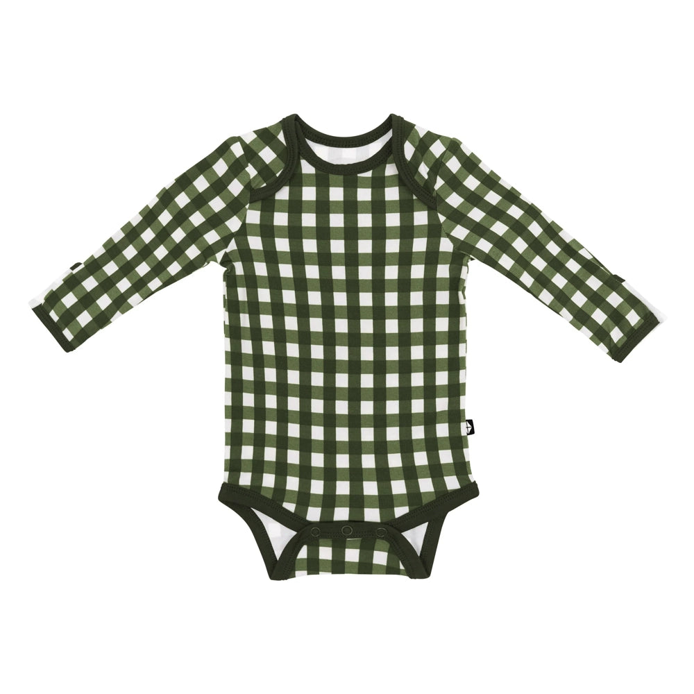 Kyte Baby Long Sleeve Bodysuit in Gingham Fir