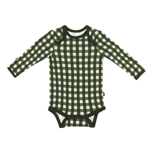 Kyte Baby Long Sleeve Bodysuit in Gingham Fir