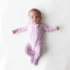 Kyte Baby Zippered Footie in Gingham Thistle