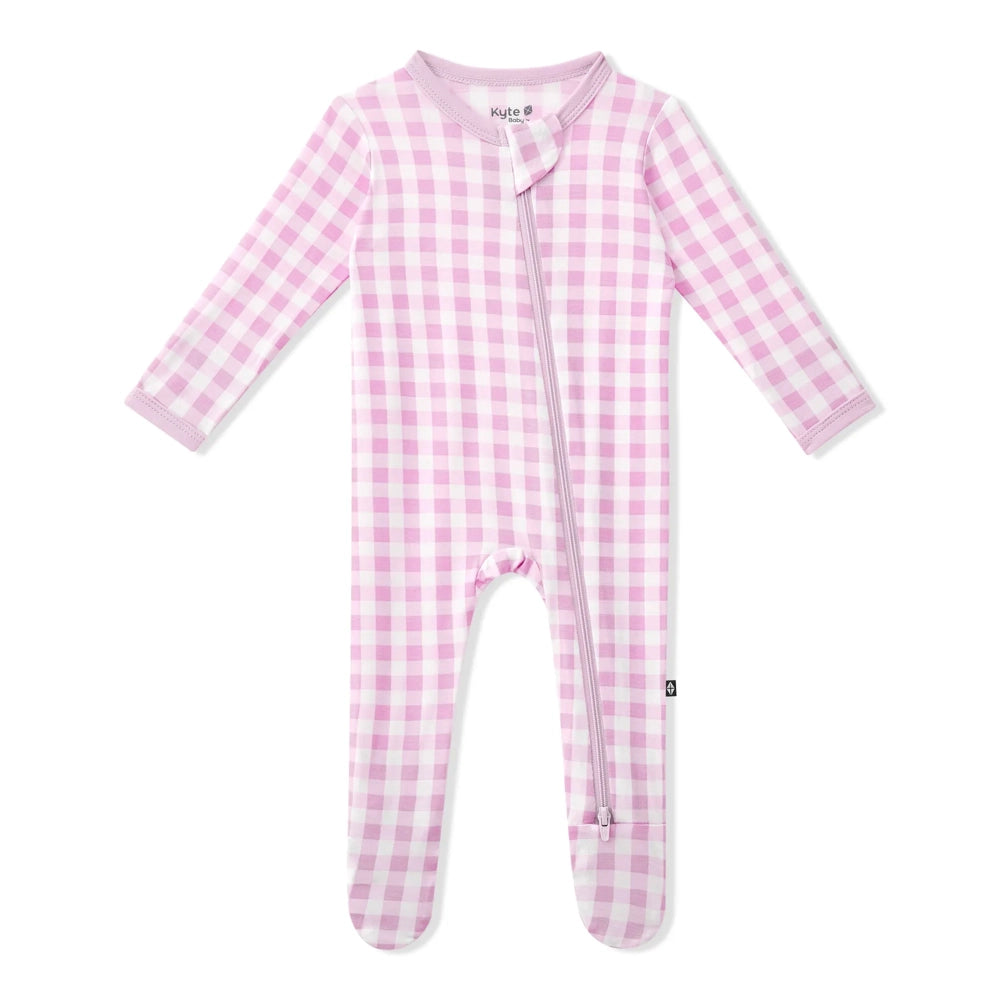 Kyte Baby Zippered Footie in Gingham Thistle