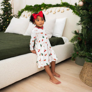 Kyte Baby Long Sleeve Twirl Dress in Santa Sleigh