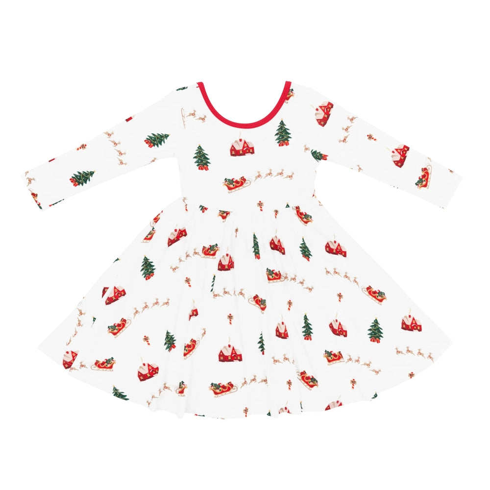 Kyte Baby Long Sleeve Twirl Dress in Santa Sleigh