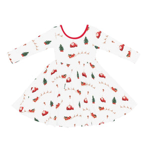 Kyte Baby Long Sleeve Twirl Dress in Santa Sleigh