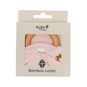 Kyte Baby Lovey with Removable Wooden Teething Ring in Blush Rabbit