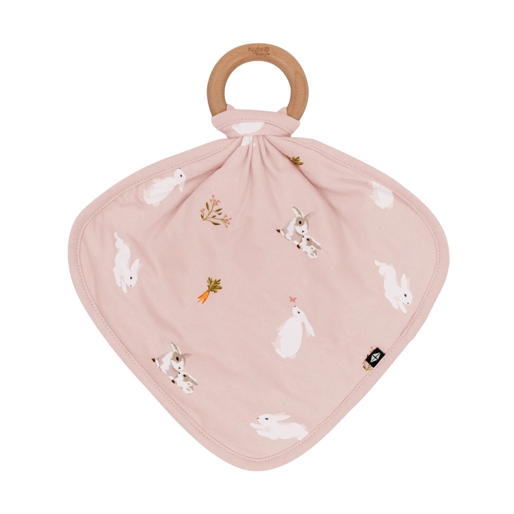 Kyte Baby Lovey with Removable Wooden Teething Ring in Blush Rabbit
