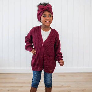 Kyte Baby Chunky Knit Oversized Cardigan in Burgundy