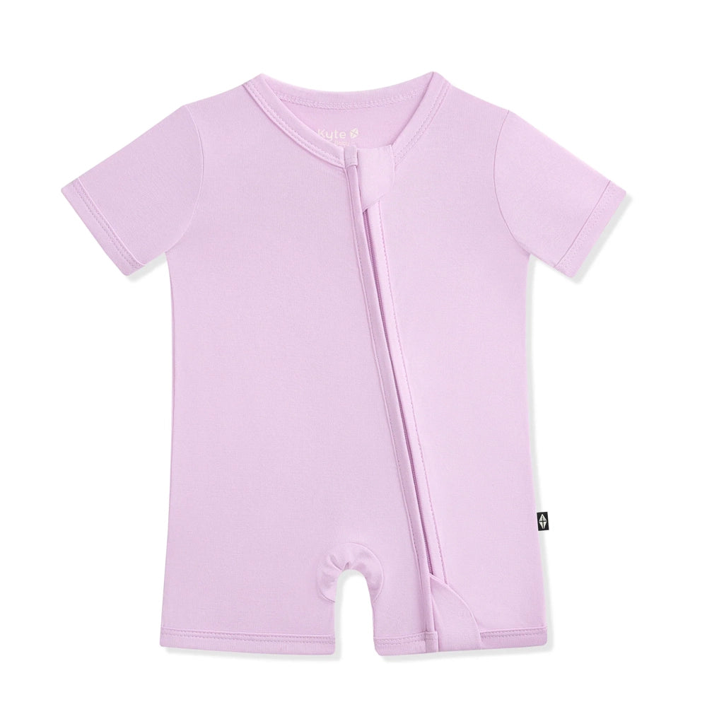 Kyte Baby Zipper Shortall Romper in Thistle