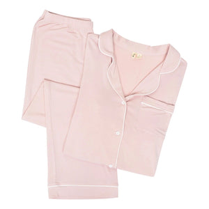 Kyte Baby Long Sleeved Women's Pajama Set in Blush with Cloud Trim