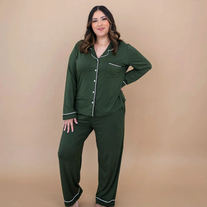 Kyte Baby Long Sleeved Women's Pajama Set in Fir with Cloud Trim