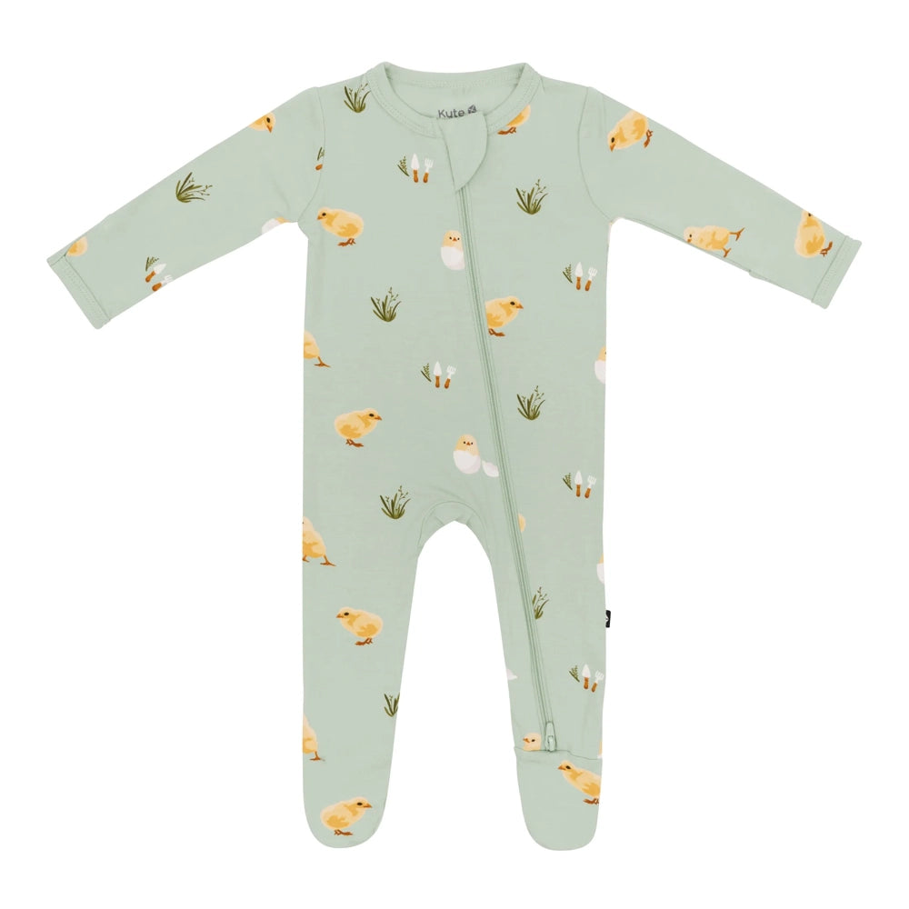 Kyte Baby Zippered Footie in Aloe Chick