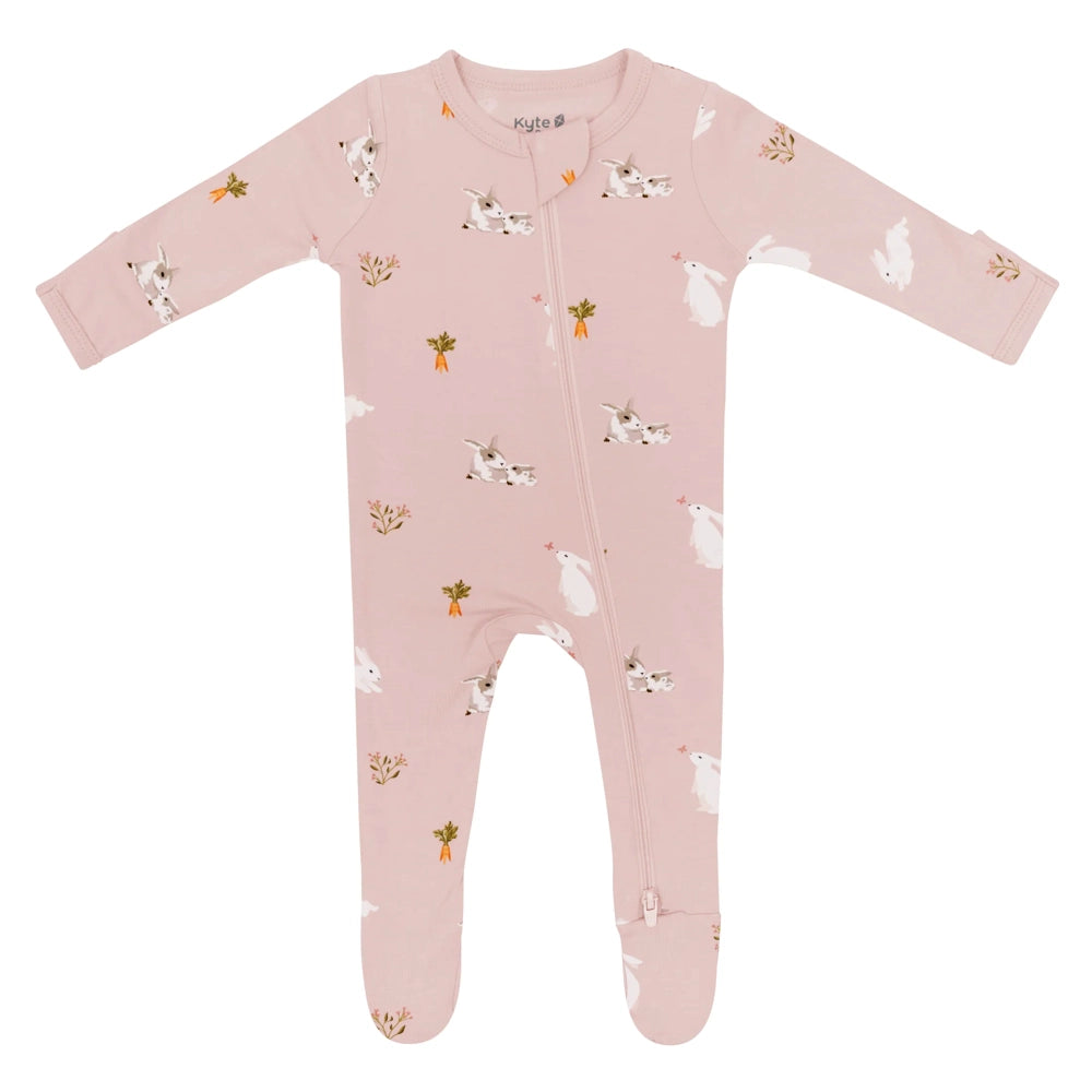 Kyte Baby Zippered Footie in Blush Rabbit