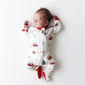 Kyte Baby Zippered Footie in Santa Sleigh