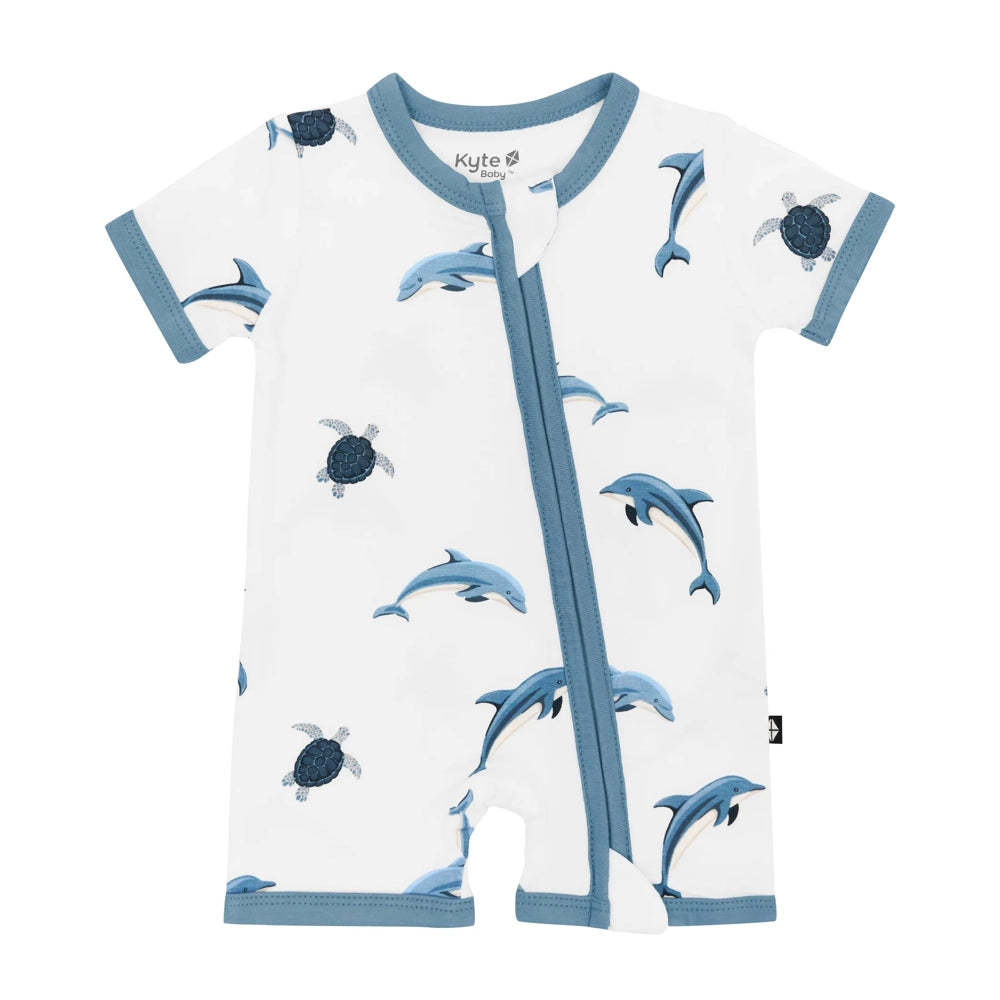 Kyte Baby Zipper Shortall Romper in Dolphin Baby Charlotte Canada