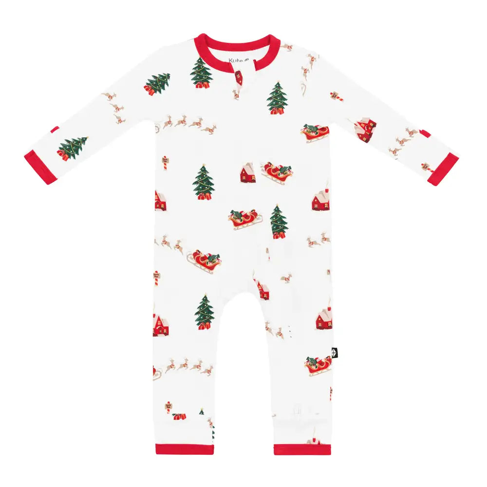 Kyte Baby Zippered Romper in Santa Sleigh