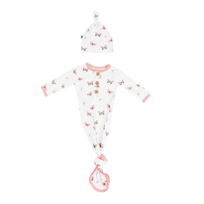 Kyte Baby Printed Knotted Gown with Hat Set in Butterfly