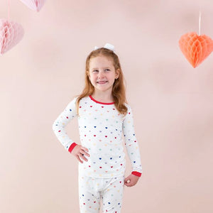 Kyte Baby Long Sleeve Printed Toddler Pajama Set in Cloud Rainbow Heart