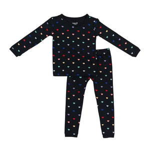 Kyte Baby Long Sleeve Printed Toddler Pajama Set in Midnight Rainbow Heart