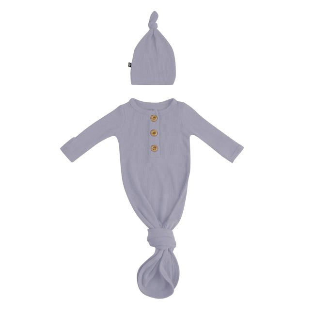Kyte Baby Ribbed Knotted Gown with Hat Set in Haze