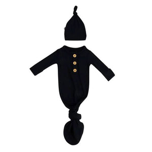 Kyte Baby Ribbed Knotted Gown with Hat Set in Midnight