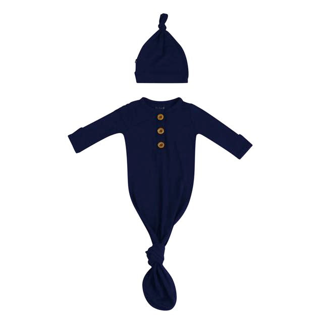 Kyte Baby Knotted Gown with Hat Set in Navy