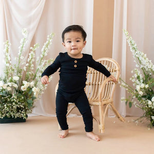 Kyte Baby Ribbed Henley Set in Midnight