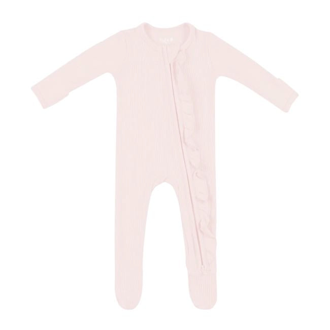 Kyte Baby Ribbed Ruffle Zippered Footie in Blush