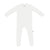 Ribbed zippered footie with zip down one leg and zip-guard at neck in Cloud, a soft off-white.