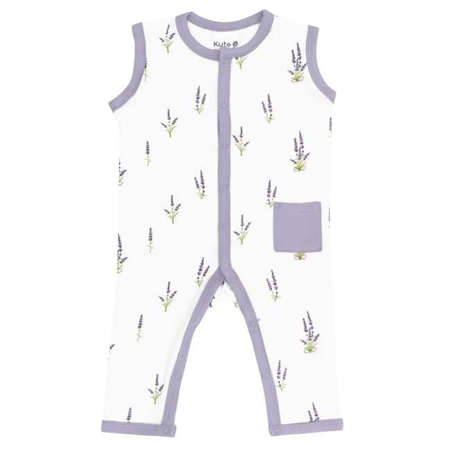 Kyte Baby Printed Sleeveless Snap Romper in Lavender