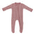 Kyte Baby infant zippered footie with Herringbone print in cloud on a Dusty Rose ground. Zipper down front and one leg with protective zip guard at neck.  Solid Dusty Rose trim at collar and sleeve cuffs.