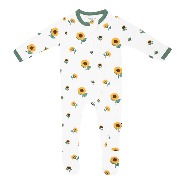 kyte baby printed zippered footie - sunflower