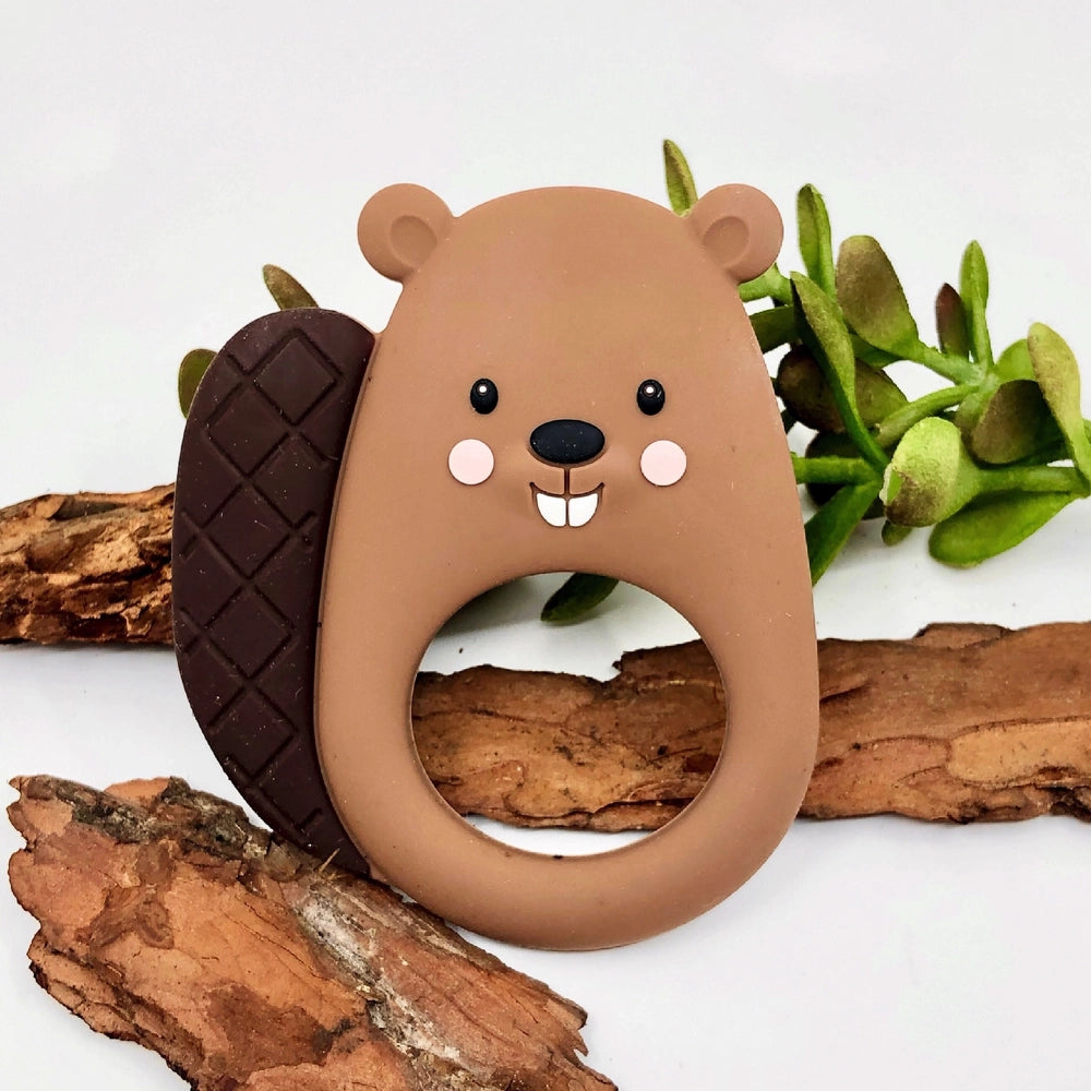 Little Cheeks Silicone Teether - Brown Beaver