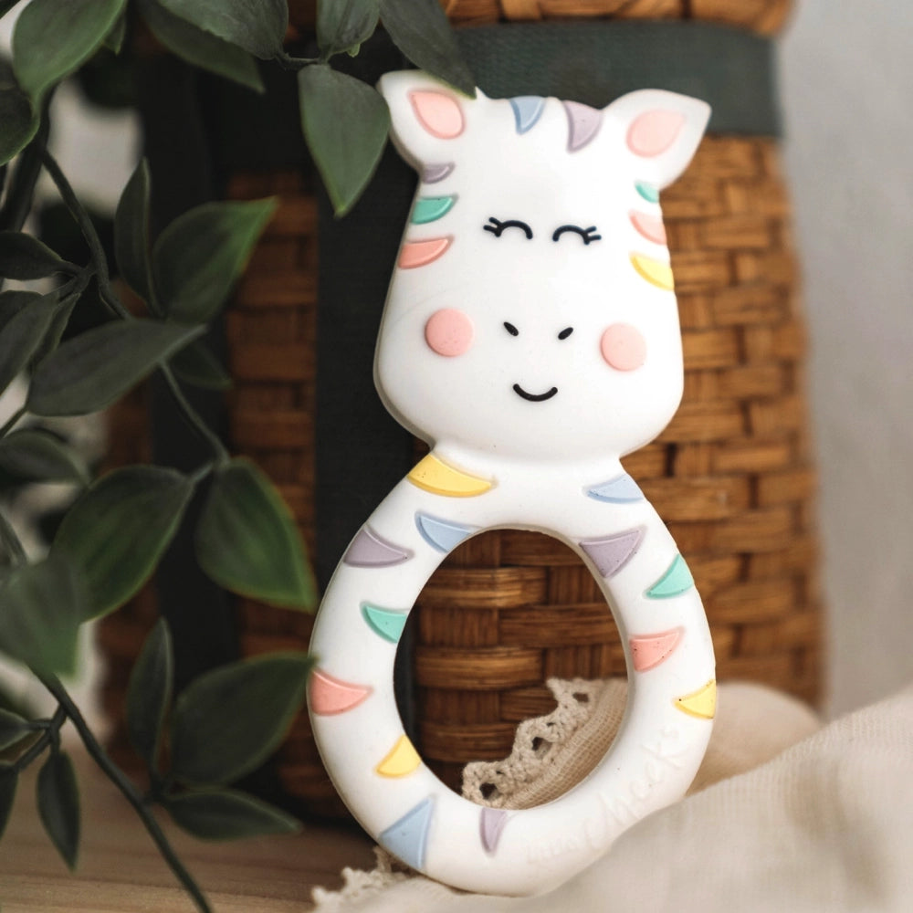 Little Cheeks Silicone Teether - Pastel Zebra