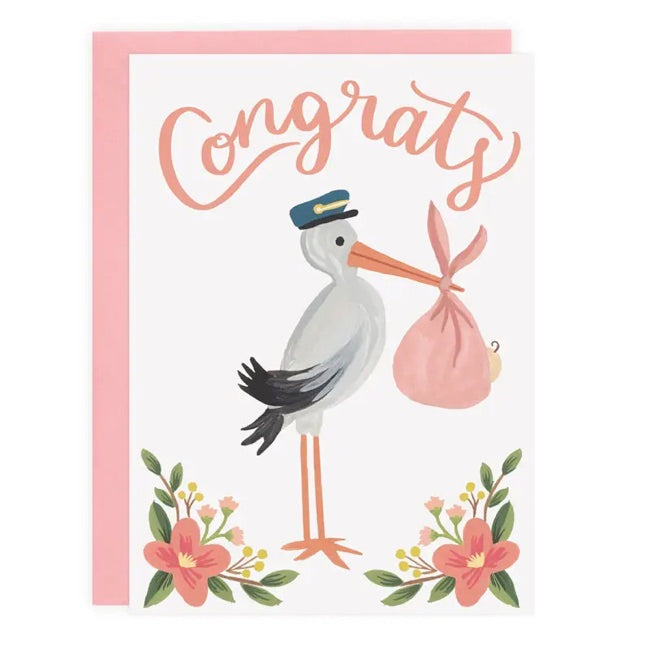 LoveLight Paper Stork Congrats Card - Pink