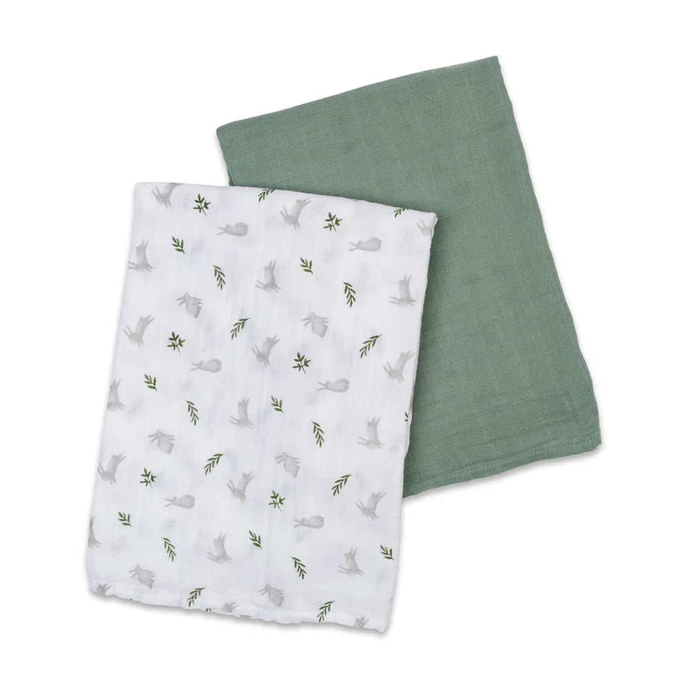 Lulujo 2pk Cotton Muslin Swaddles - Bunny + Fern