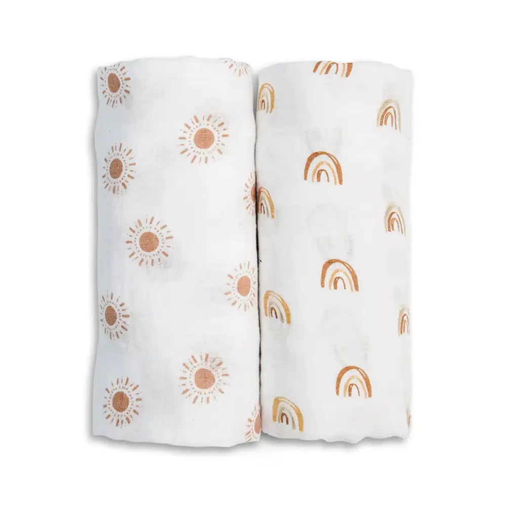 Lulujo 2pk Cotton Muslin Swaddles - Rainbows + Suns