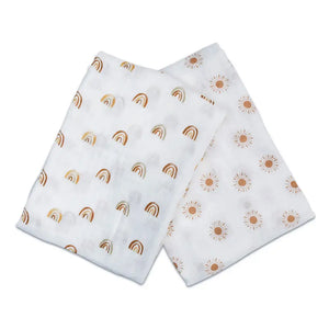 Lulujo 2pk Cotton Muslin Swaddles - Rainbows + Suns