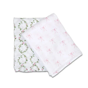Lulujo 2pk Cotton Muslin Swaddles - Bows + Rose Trellis