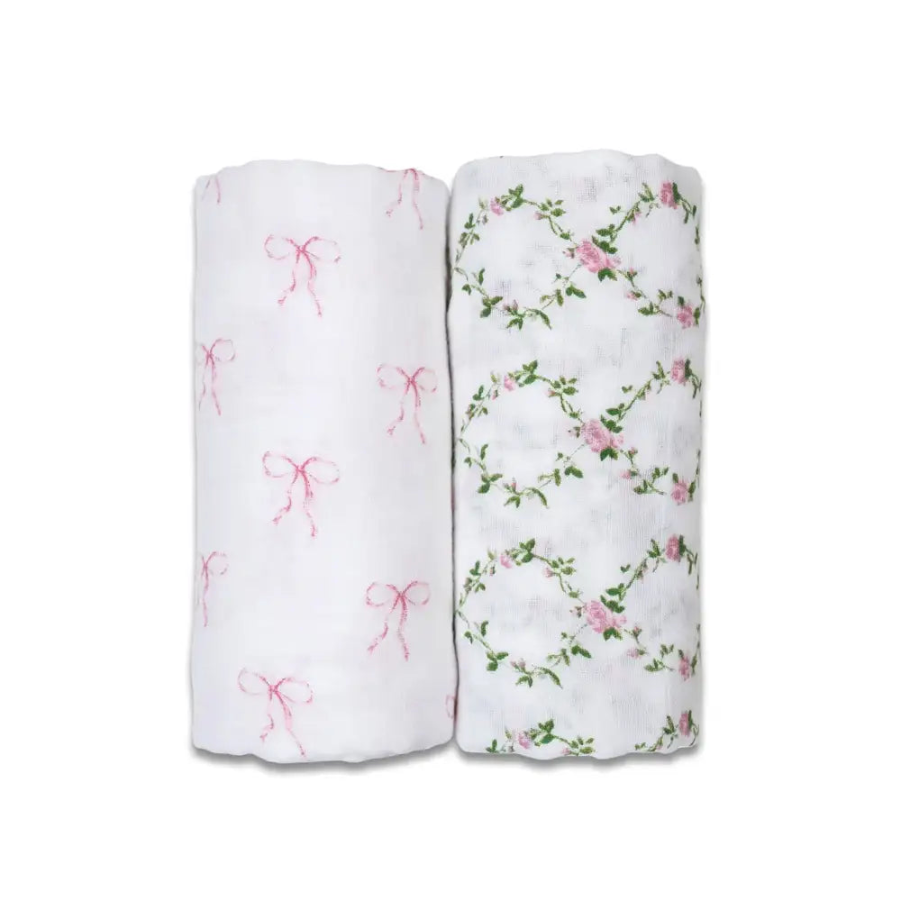 Lulujo 2pk Cotton Muslin Swaddles - Bows + Rose Trellis