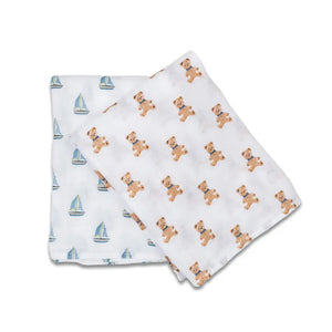 Lulujo 2pk Cotton Muslin Swaddles - Vintage Bear +Sailboat