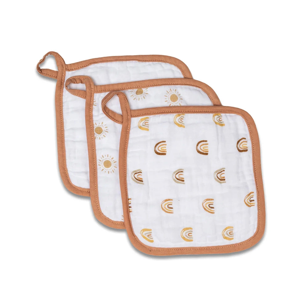 Lulujo 3pk Muslin Washcloths - Rainbow/White/Suns